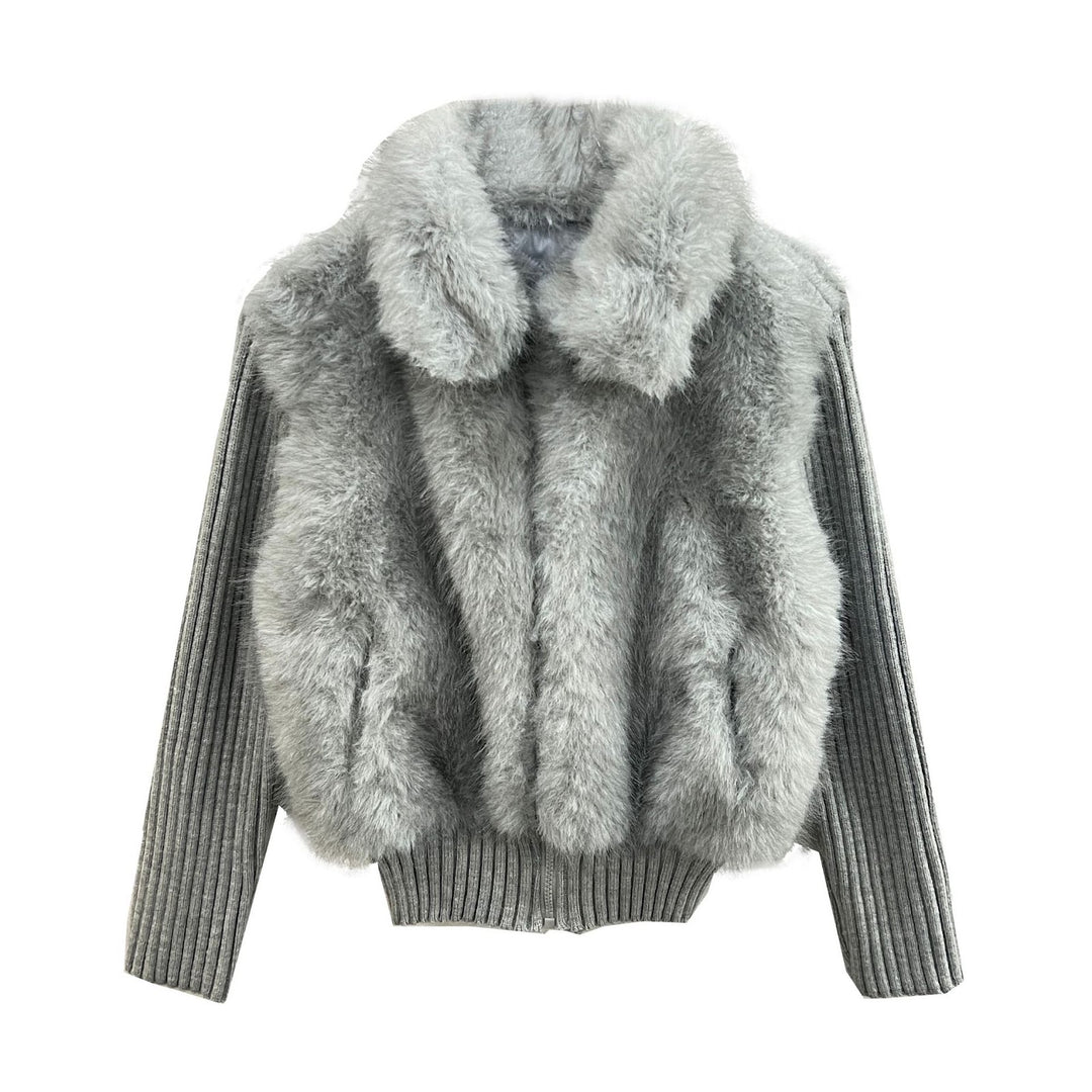 Strickjacke mit Kunstfell-Besatz und Reverskragen