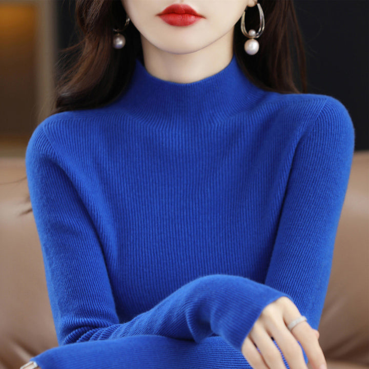 Damen-Kaschmirpullover, nahtlos, 100% Wolle, Stehkragen