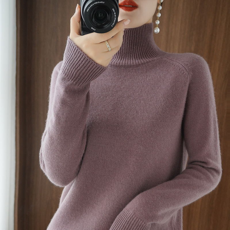 Damen-Strickpullover, hoher Kragen, einfarbig, locker