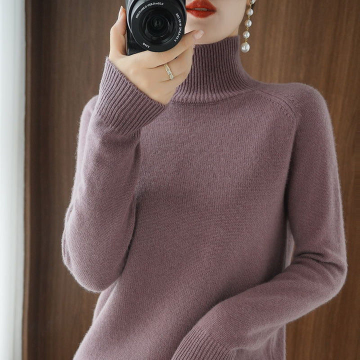 Damen-Strickpullover, hoher Kragen, einfarbig, locker