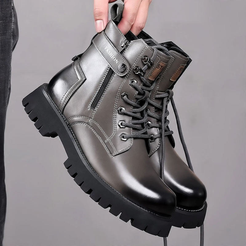 Herren-Stiefel aus Leder, gefüttert, mit Plateau