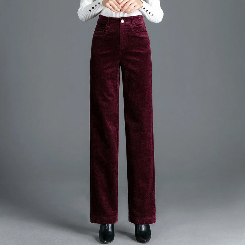 Gefütterte Cordhose für Damen, hoch geschnitten, gerade Passform