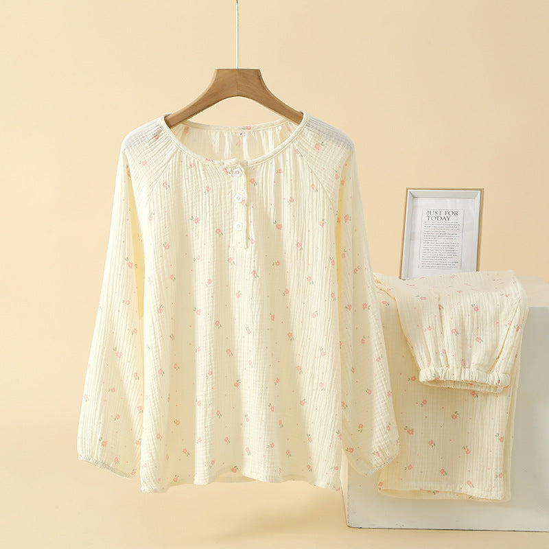 Damen-Pyjama-Set, 100% Baumwolle, langärmelig, süßes Design