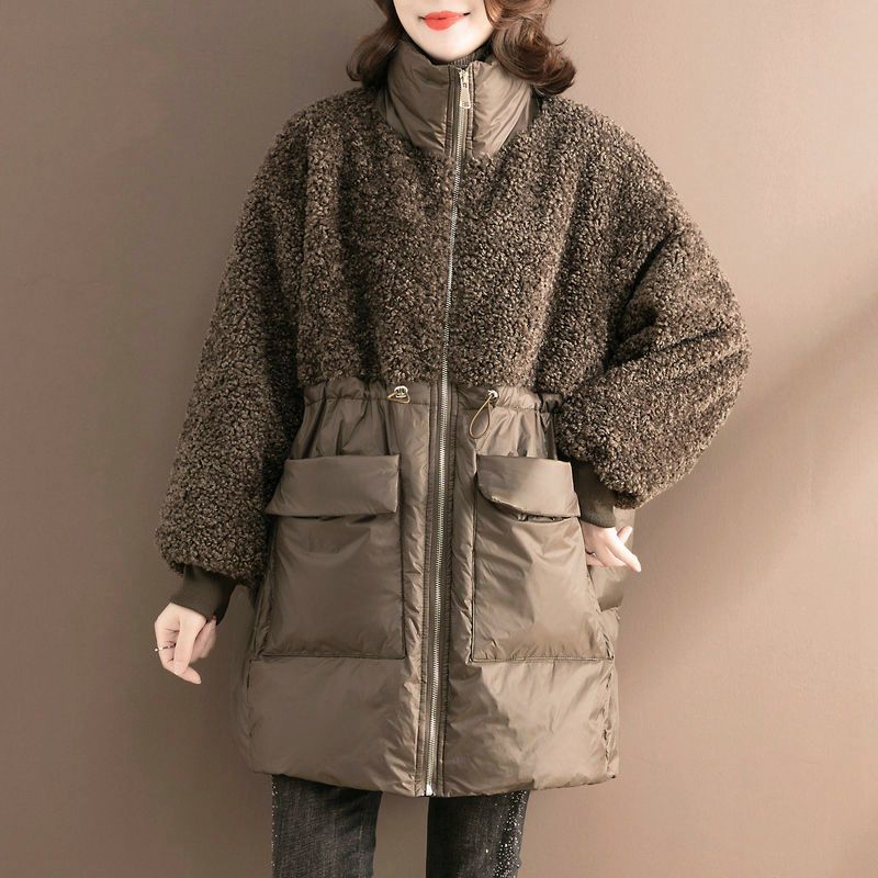Damen-Wintermantel, mittellang, mit Lammfell-Imitat-Details
