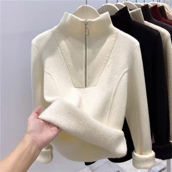 Gefütterter Damen-Strickpullover mit Reißverschluss