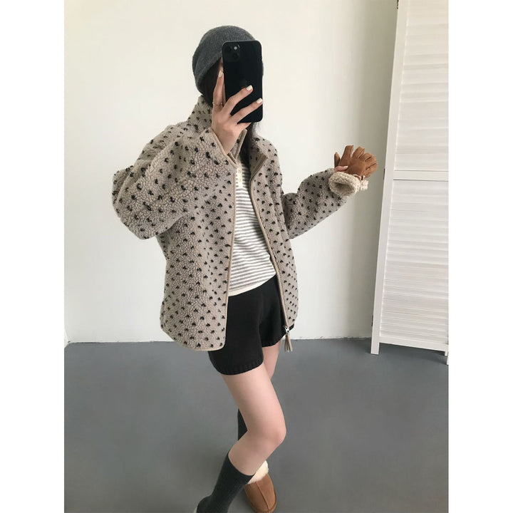 Gepunktete Lammfleece-Jacke mit Reißverschluss