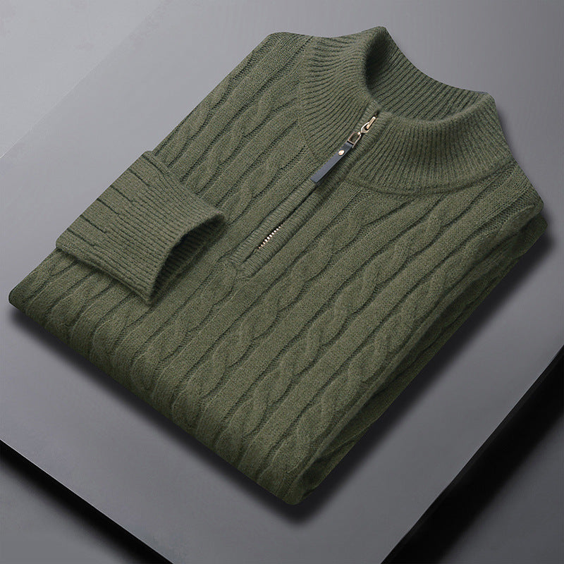 Herren-Strickpullover mit Zopfmuster und Reißverschluss
