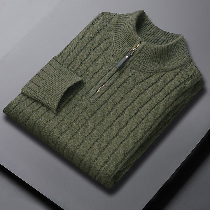 Herren-Strickpullover mit Zopfmuster und Reißverschluss