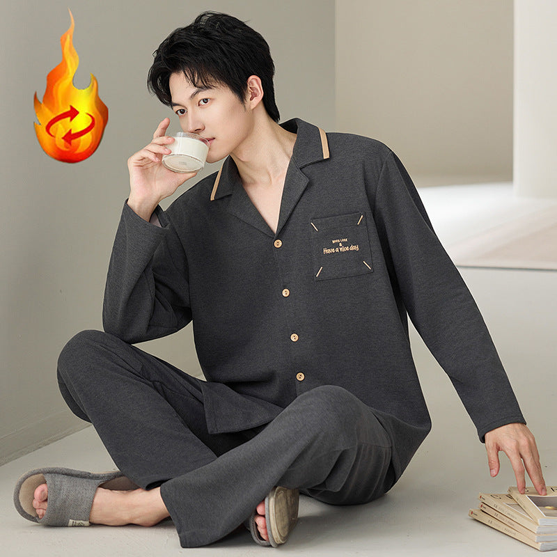 Herren-Pyjama-Set, Seide und Wolle, Langarm, mit Revers