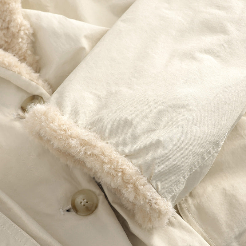 Damen-Winterjacke mit Revers, Lammfell-Optik, gefüttert