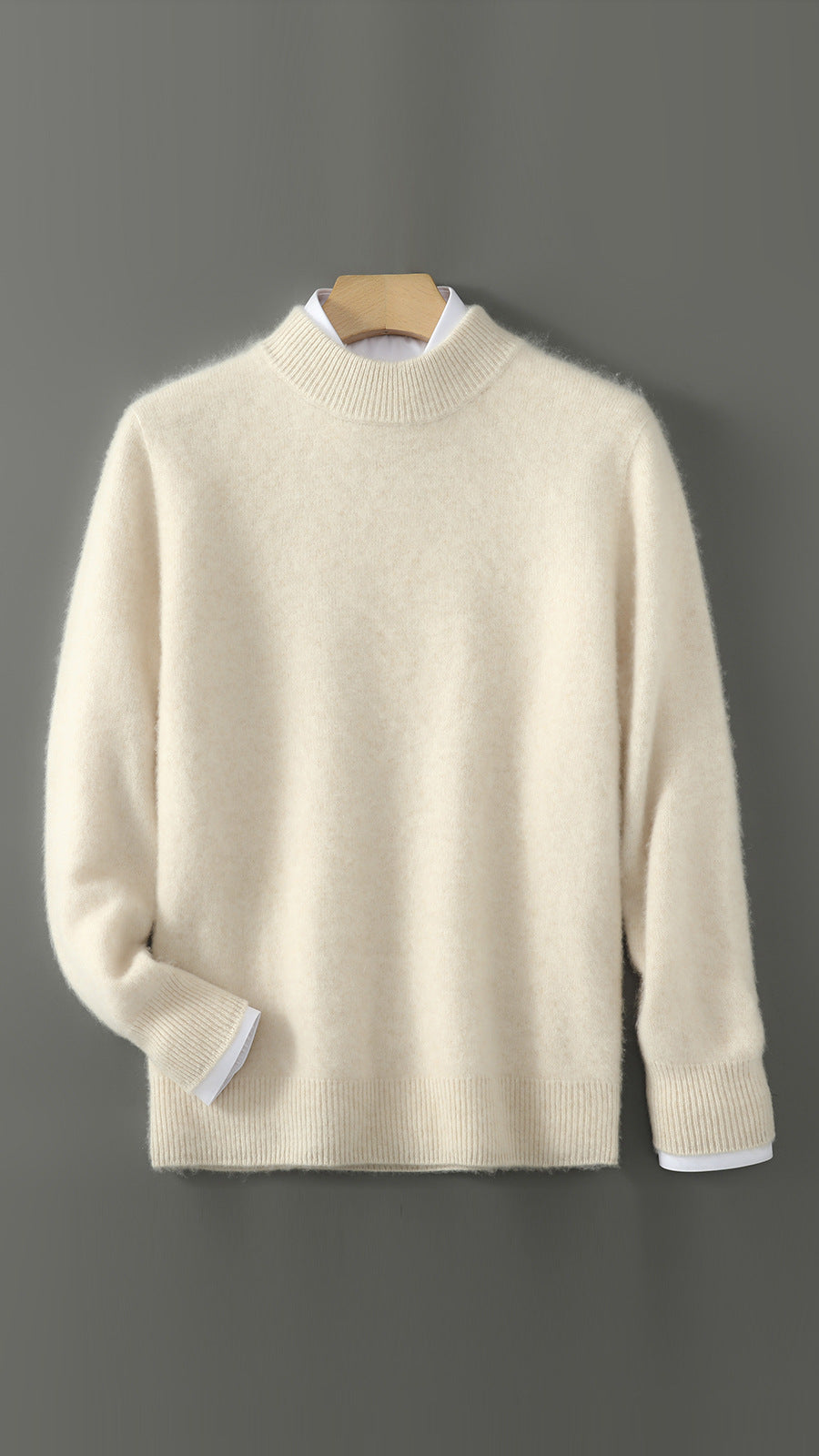 Herren-Wollpullover, Rundhals, einfarbig, Business-Casual