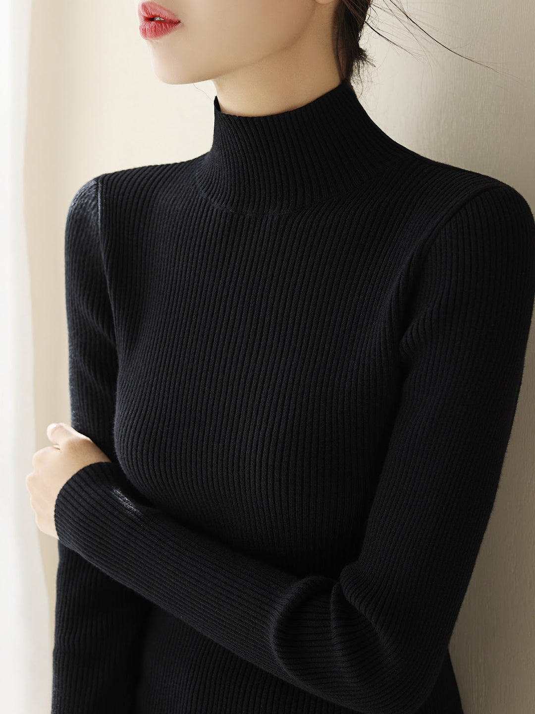 Damen-Strickpullover mit Stehkragen, schmal geschnitten