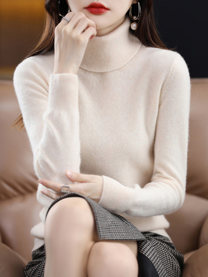 Damen-Rollkragenpullover aus reiner Wolle, locker geschnitten