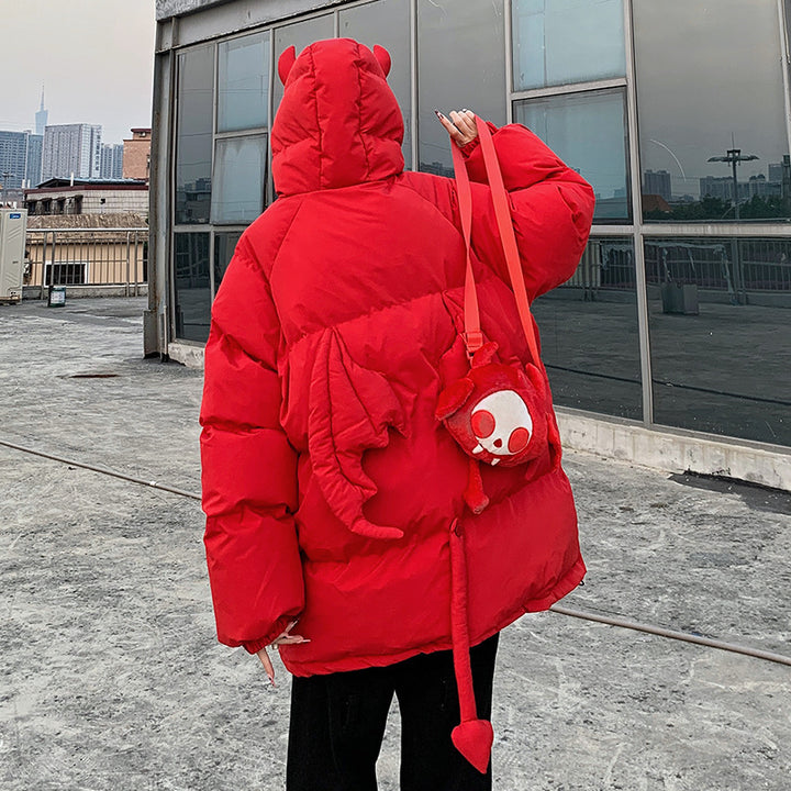 Oversize Damen-Steppjacke mit Kapuze und Cartoon-Motiv