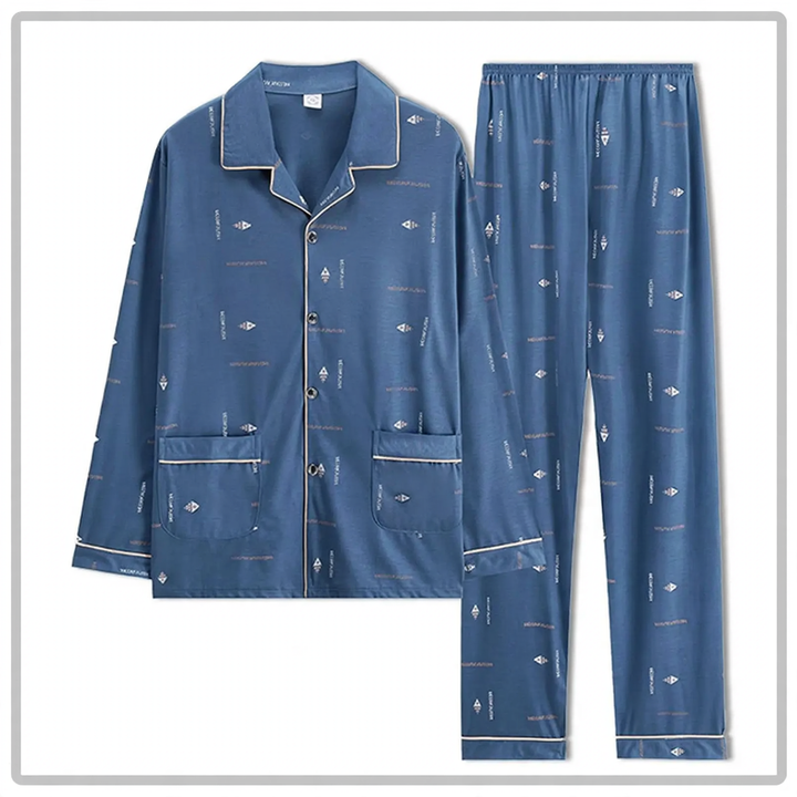 Herren-Pyjama-Set aus Baumwolle, langärmelig, bequem