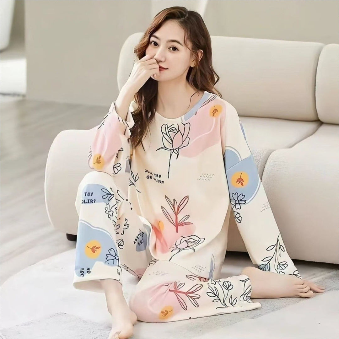 Damen-Pyjama-Set, Langarm, Rundhalsausschnitt, verschiedene Designs
