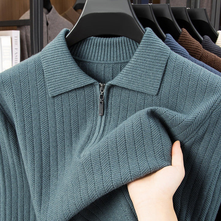 Herren-Strick-Polo mit halbem Reißverschluss