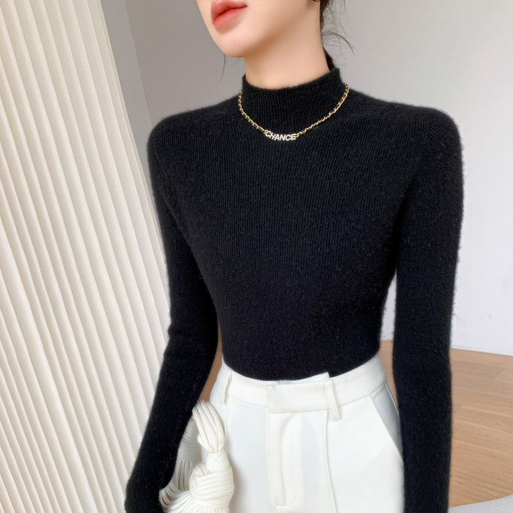 Damen-Kaschmirpullover, Stehkragen, schmal geschnitten