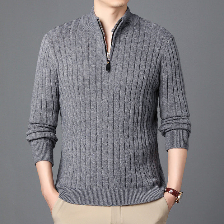 Herren-Strickpullover mit Zopfmuster und Reißverschluss