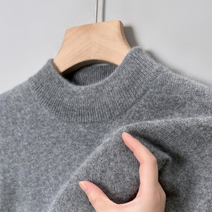 Herren-Strickpullover mit Stehkragen, einfarbig