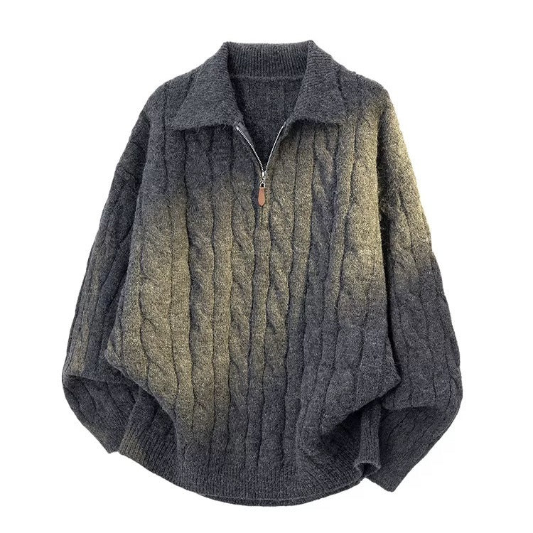 Herren-Strickpullover mit Reißverschluss und Zopfmuster