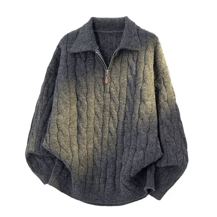 Herren-Strickpullover mit Reißverschluss und Zopfmuster