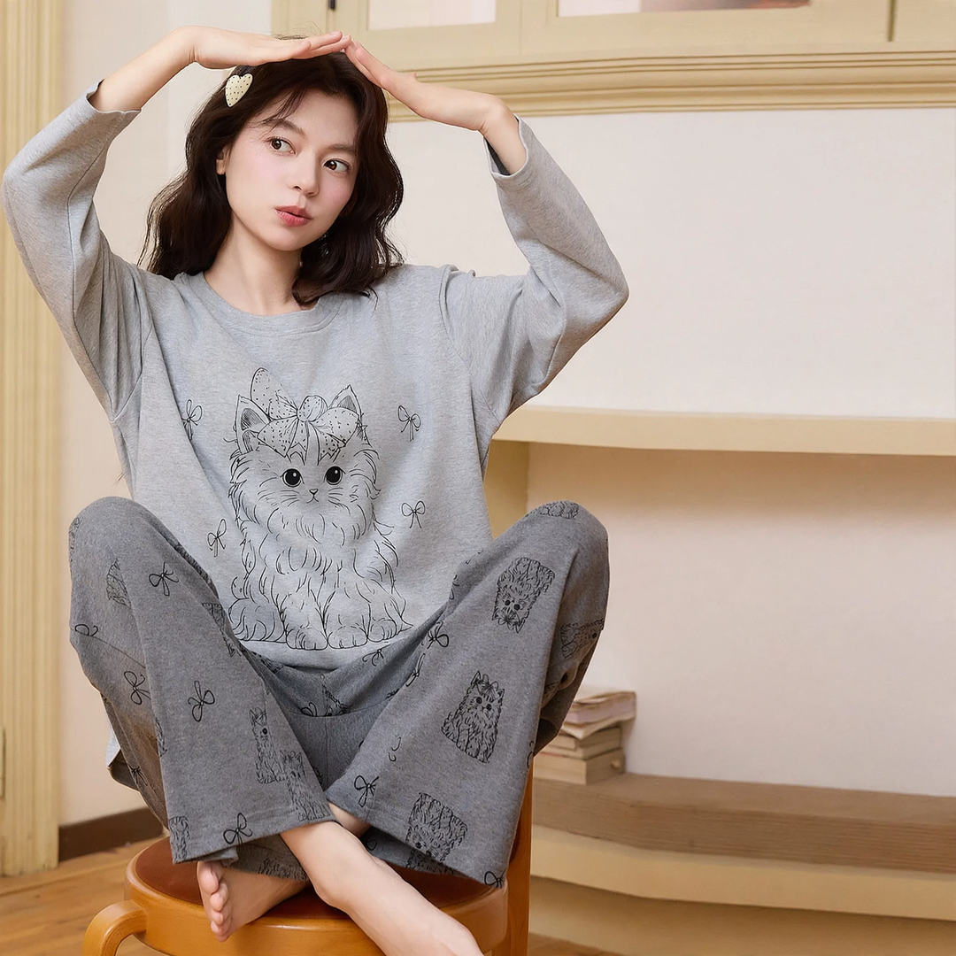 Damen-Pyjama-Set aus Baumwolle mit Brustpolstern
