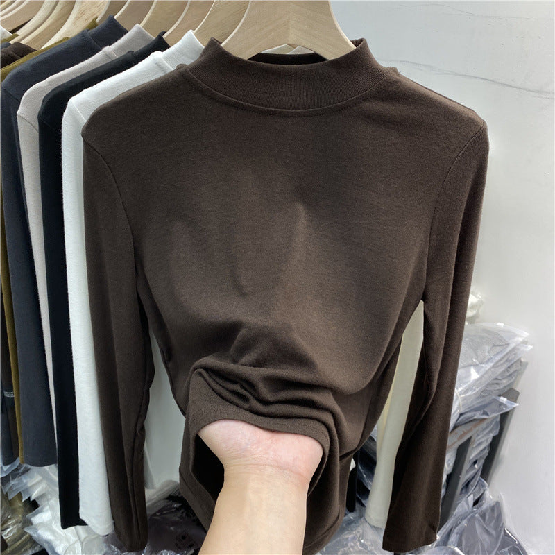 Damen-Langarmshirt mit Stehkragen und angerauter Innenseite