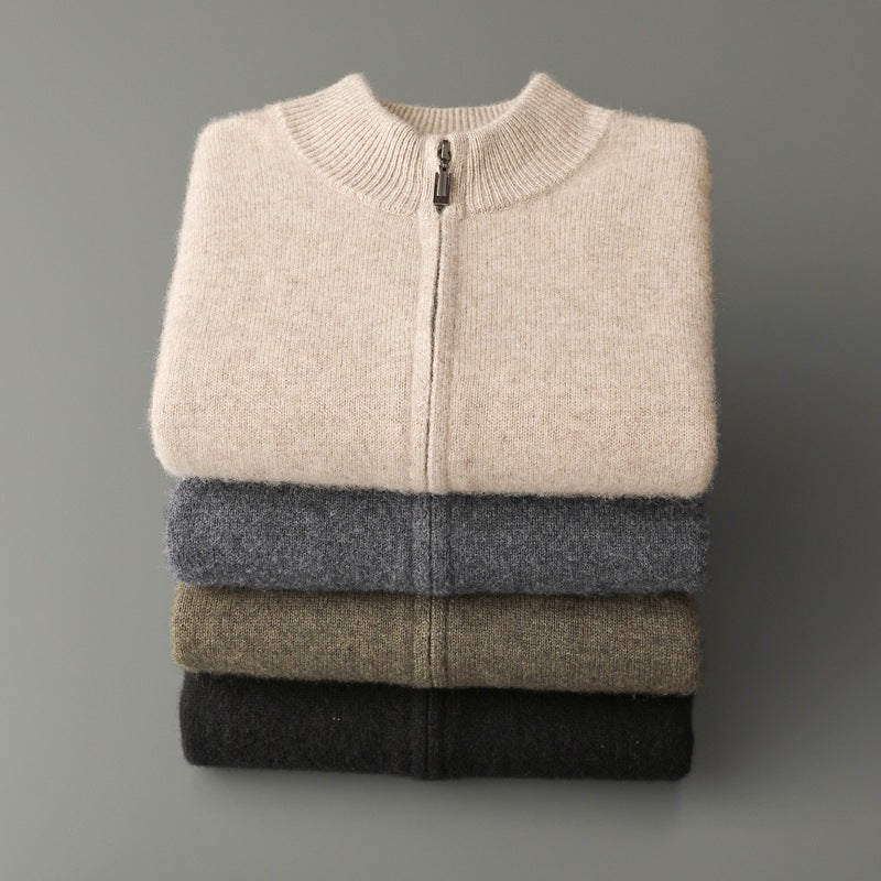 Herren-Strickjacke aus reiner Wolle, Stehkragen, 500g