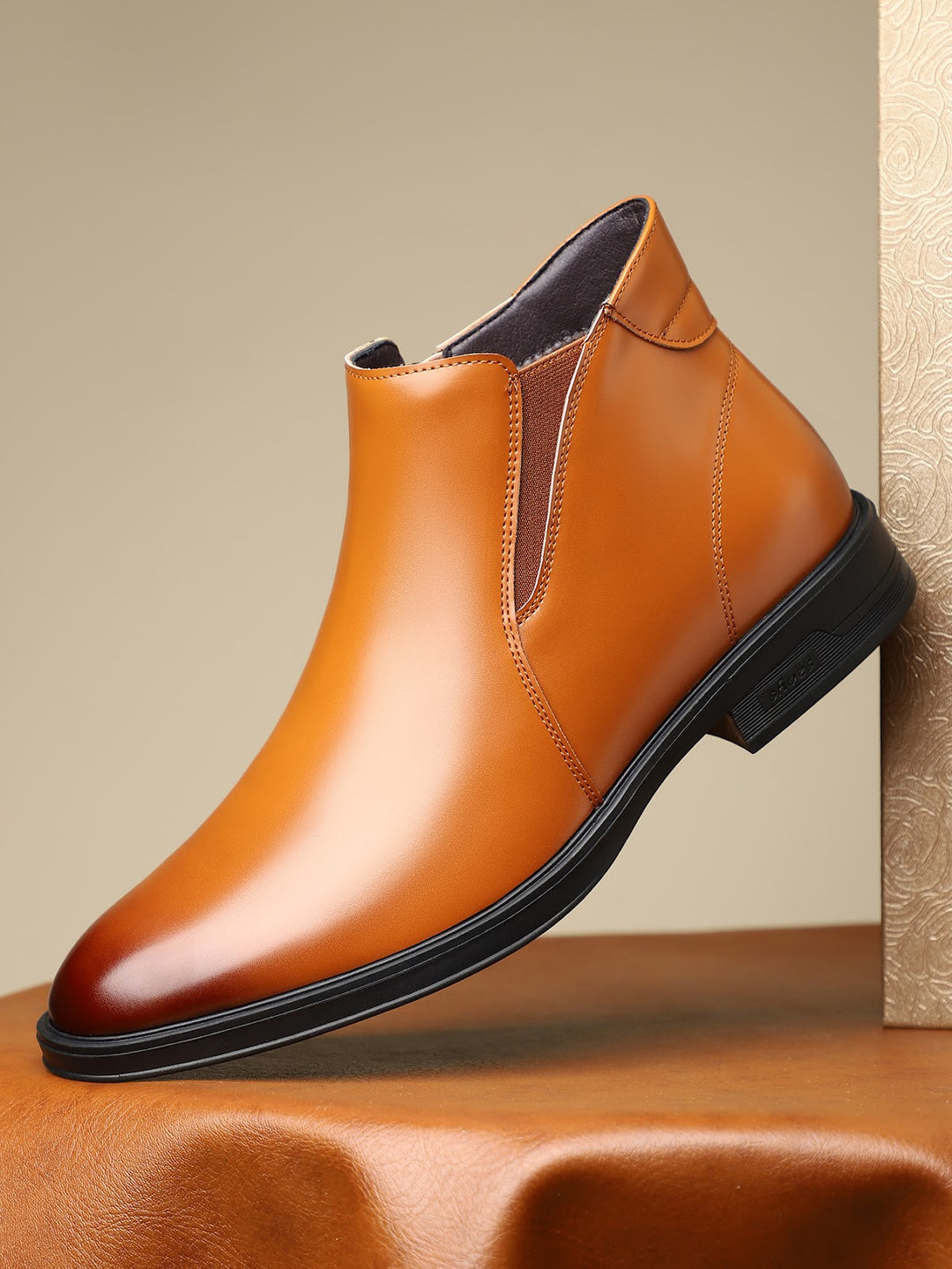 Herren-Chelsea-Stiefel, spitz zulaufend, Blockabsatz