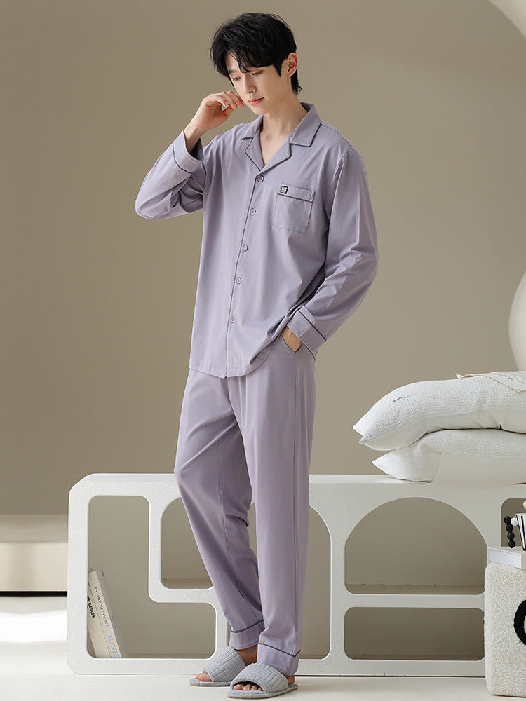 Herren-Pyjama-Set, Baumwolle, Langarm, klassisch