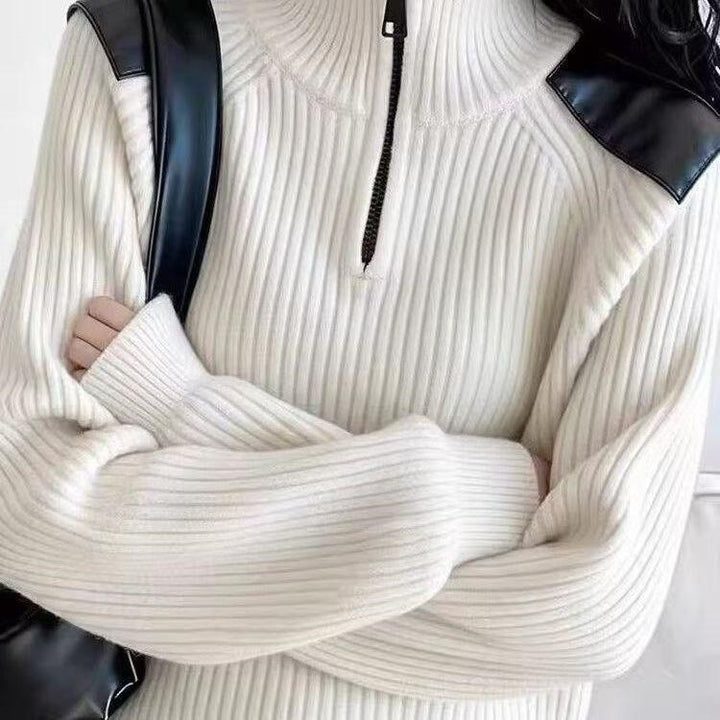 Damen-Strickpullover mit Reißverschluss und Stehkragen
