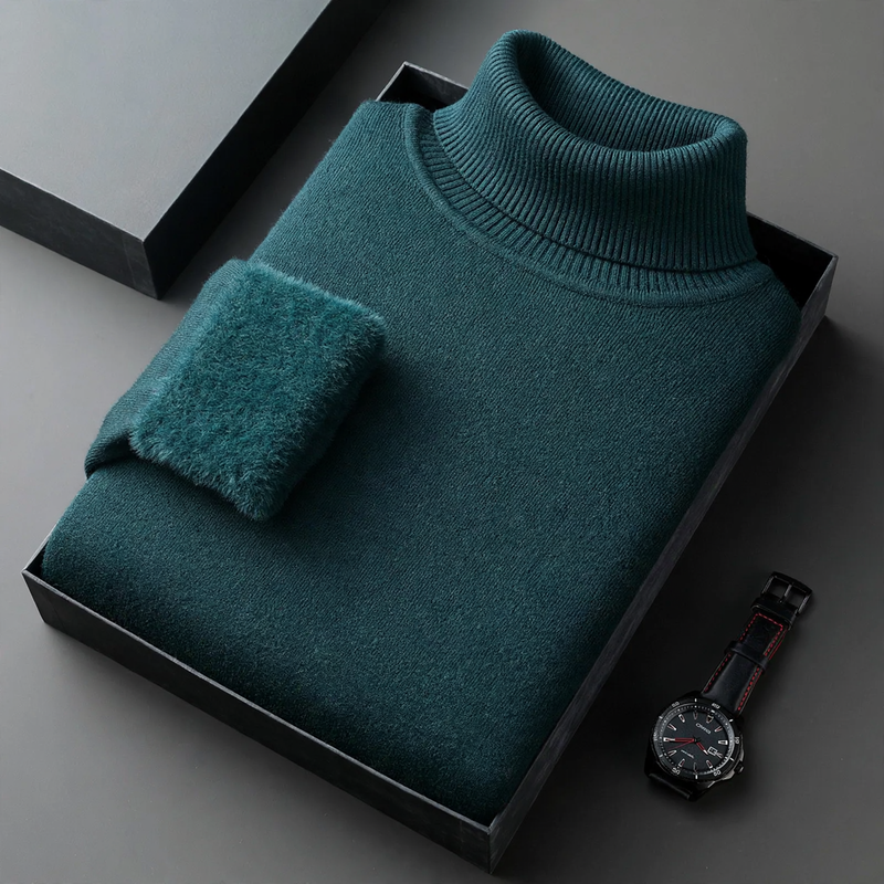 Herren-Strickpullover mit Rollkragen und Wollanteil