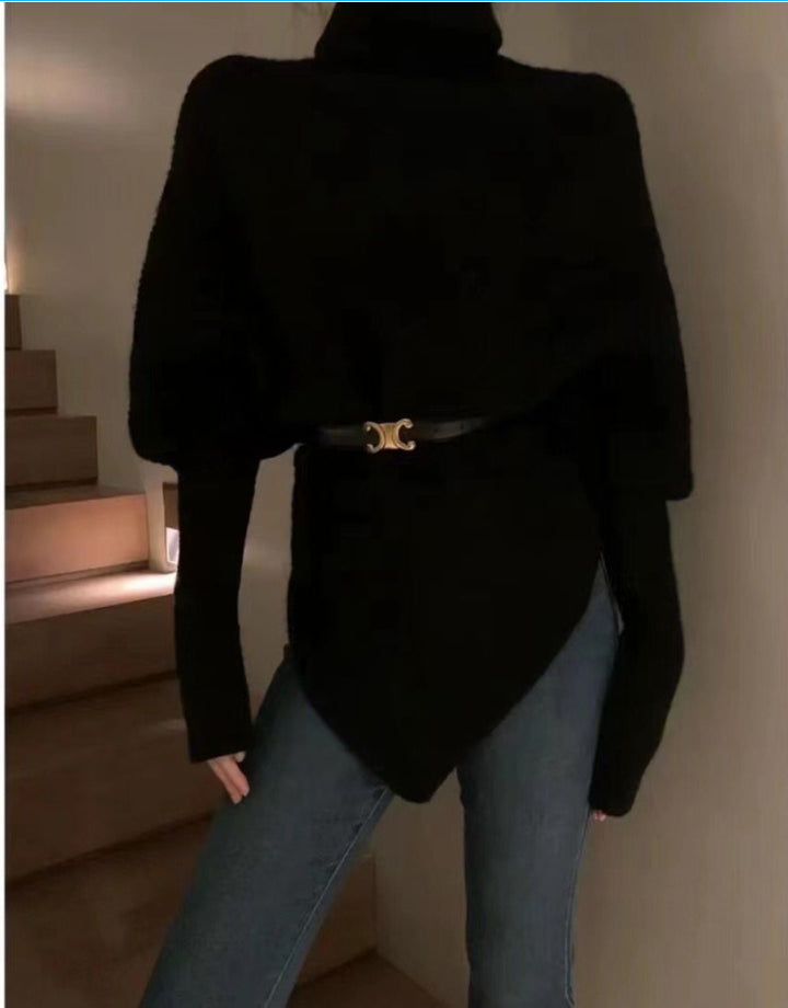 Damen-Rollkragenpullover mit unregelmäßigem Saum
