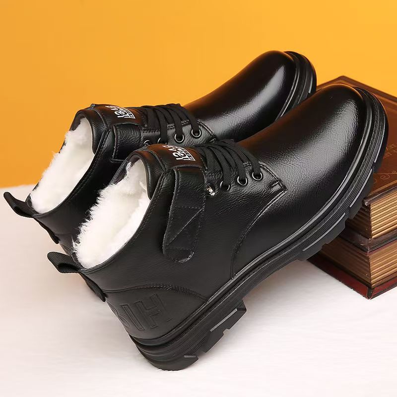 Gefütterte Herren-Winterstiefel, rutschfest, Kunstleder