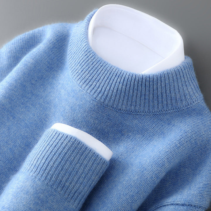 Herren-Wollpullover, halbhoher Kragen, gestrickt, locker