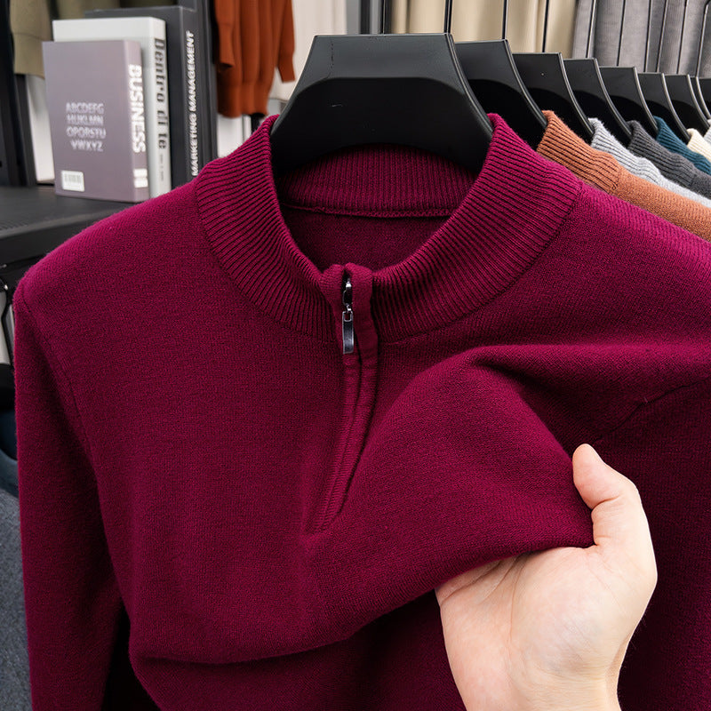 Herren-Wollpullover mit Stehkragen und Reißverschluss