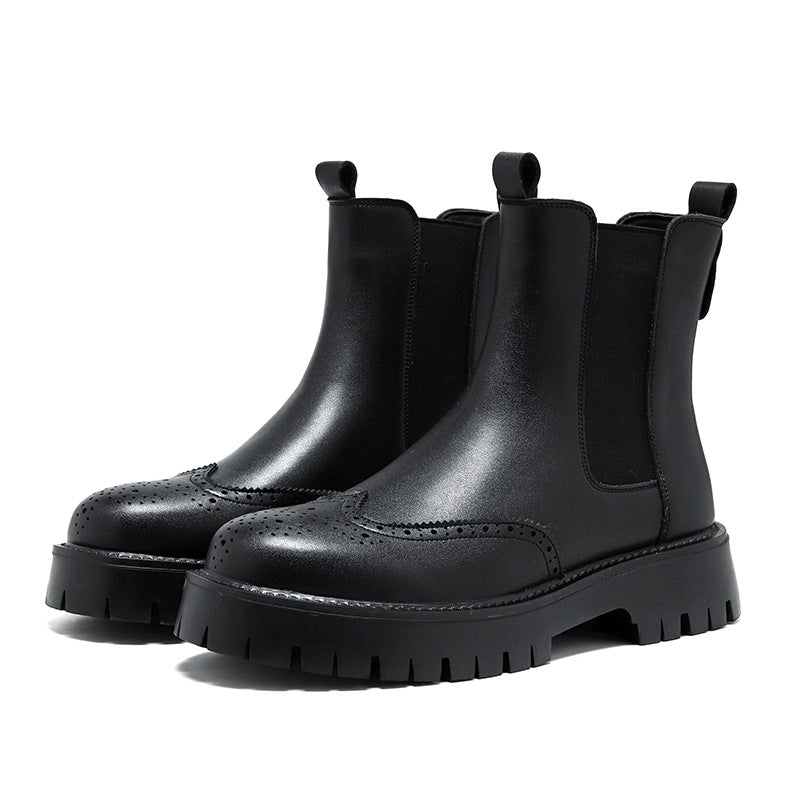 Herren-Chelsea-Stiefel, Brogue-Design, Gummisohle