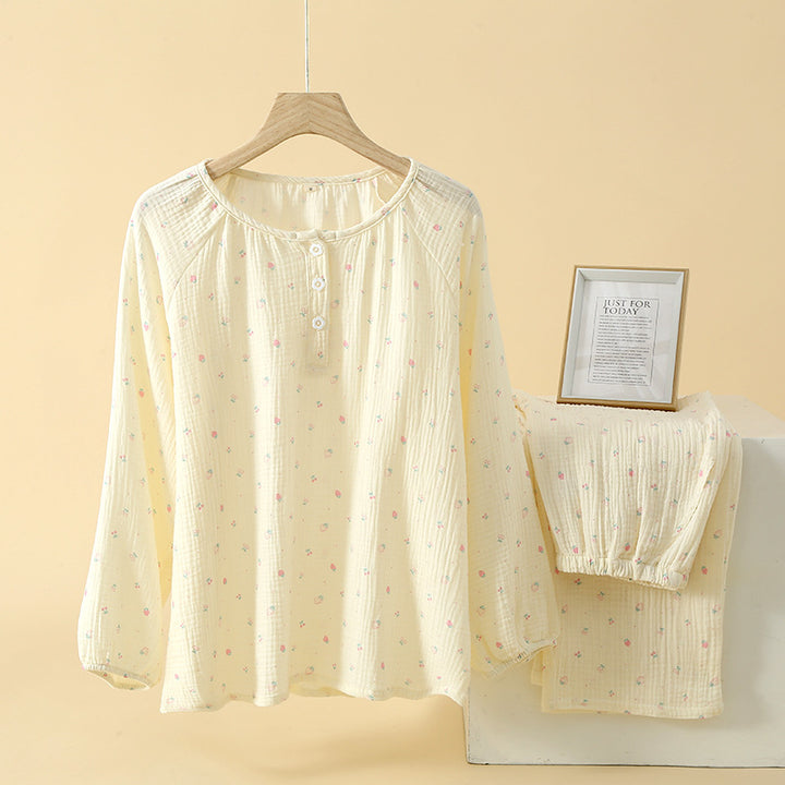 Damen-Pyjama-Set, 100% Baumwolle, langärmelig, süßes Design
