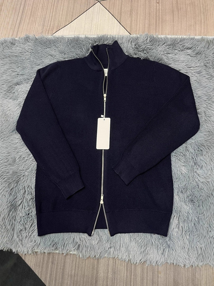Unisex-Strickjacke mit Rollkragen und Doppelreißverschluss