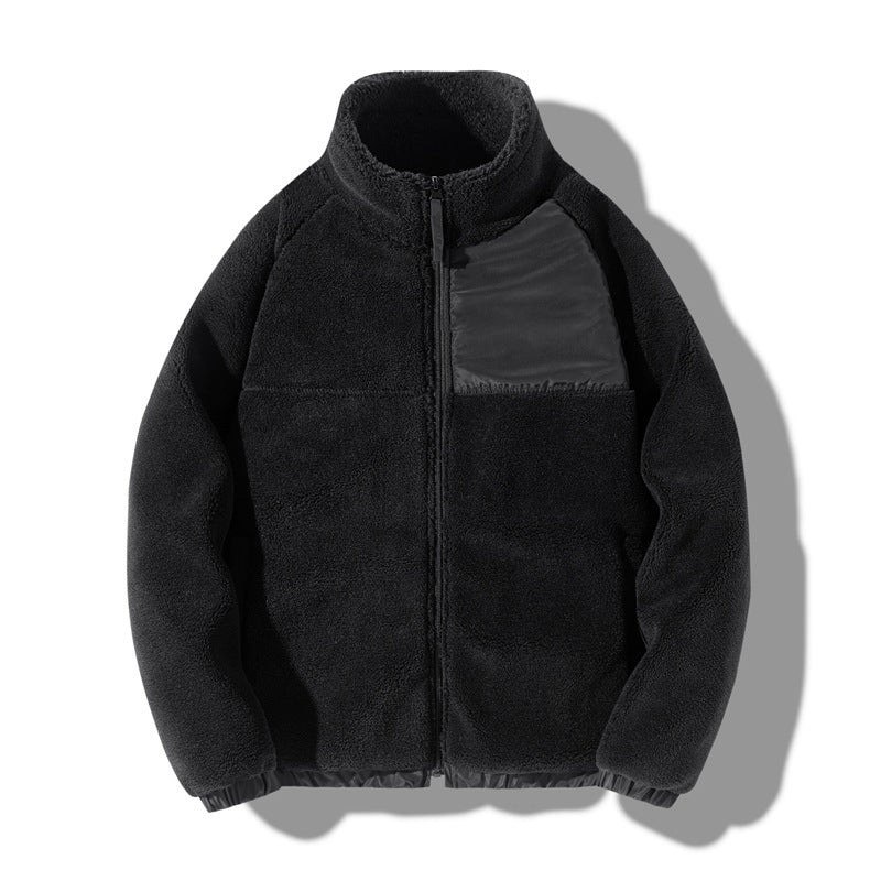 Unisex Lammfell-Jacke mit Stehkragen, gefüttert