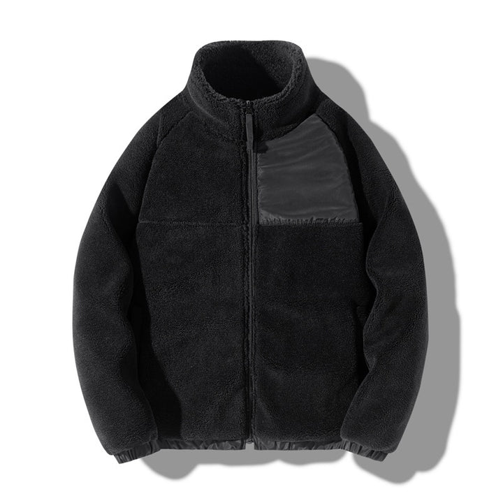 Unisex Lammfell-Jacke mit Stehkragen, gefüttert