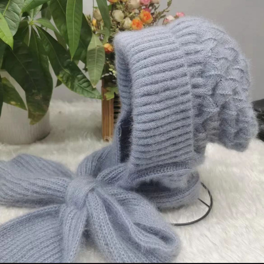 Gefütterte Strickmütze mit Schal für Damen