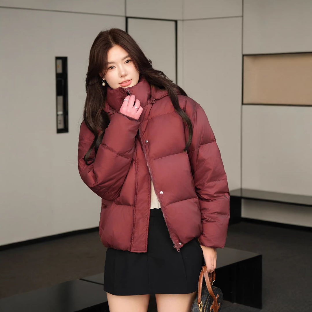 Kurze Daunenjacke für Damen, weißes Entendaunen-Futter
