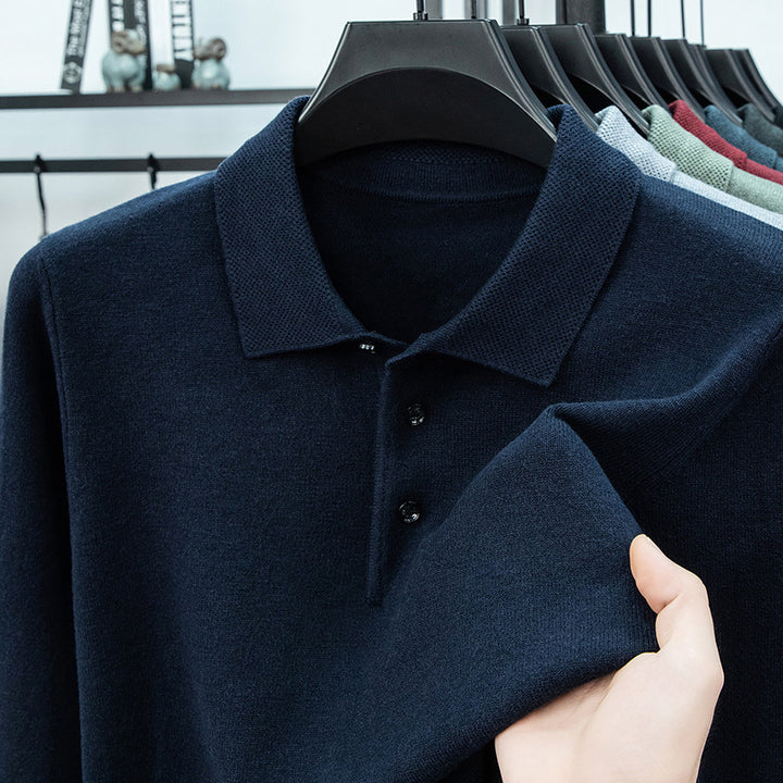Herren-Strickpullover mit Reverskragen und Thermofutter
