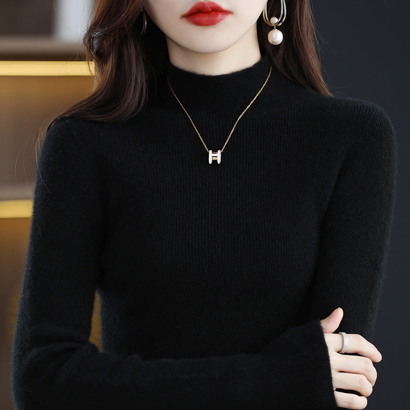 Damen-Strickpullover mit Stehkragen, nahtlos