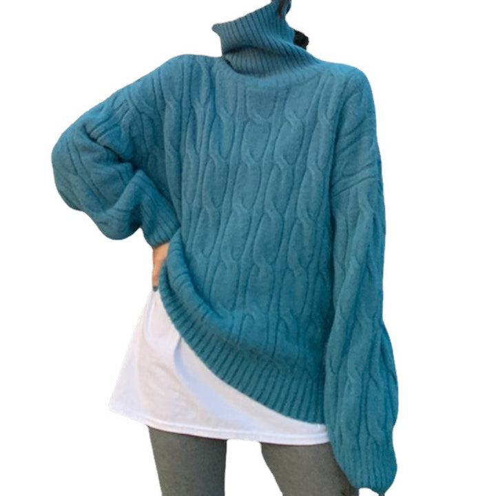 Damen-Strickpullover mit Zopfmuster und Rollkragen