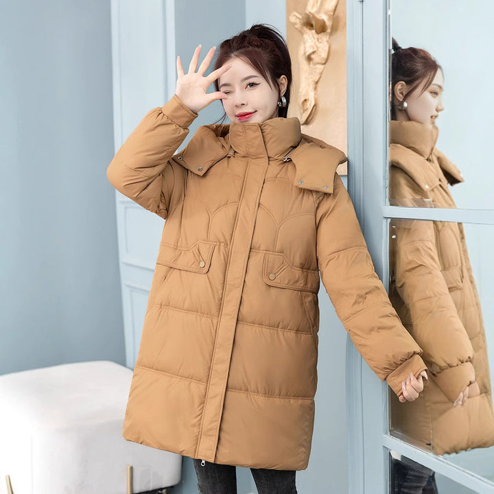 Lange Damen-Steppjacke, wattiert, lockere Passform