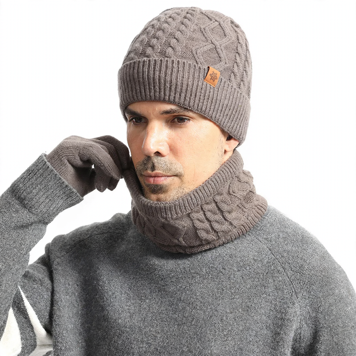 Strick-Set für Herren: Mütze, Schal und Handschuhe