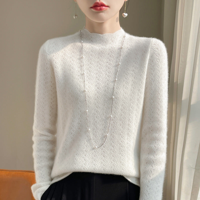 Damen-Kaschmirpullover mit Spitzenkragen und Stehkragen